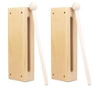 QWORK Ensemble d'instruments de percussion en bois - Lot de 2 blocs sonores en bois avec maillets, bloc de rythme en bois massif pour concerts, enregistrements et groupes communautaires