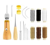 QWORK® Ensemble d'outils de couture en cuir, avec poinçon de couture haute performance, fil ciré, aiguilles en métal, tournevis et anneau de déà coudre en laiton
