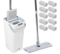 QWORK® Ensemble serpillère et Seau Essoreur, système de Nettoyage Multifonction à Deux Chambres, avec 10 tampons en Microfibre et Manche de 120 cm