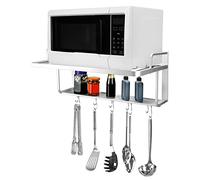 QWORK® Étagère micro-ondes suspendue, micro-ondes mural, support micro-ondes, 2 étagères, avec 10 crochets, 55 x 38 x 25 cm