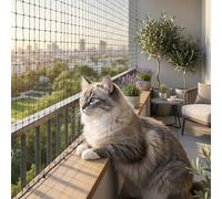 QWORK® Filet de Protection Chat renforcé de Fil d'acier, avec kit de Fixation, 2x4m, Noir pour balcons, Portes extérieures et fenêtres