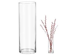 QWORK® Grand Vase Cylindrique 30x10 cm, Vase Fleur Décoratif en Verre Transparent