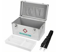 QWORK® Grande boîte à Pharmacie en Alliage d'aluminium, 40.5 x 22 x 23 cm Trousses de Secours avec Serrure