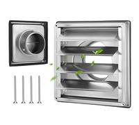 QWORK® Grille Ventilation Carrée 100 mm en Inox 304, Grille Aeration à Lamelles Détachable, Anti Retour Résistant aux Intempéries et Fermeture Automatique (DN 100)