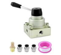 QWORK HV-02 Vanne manuelle à levier rotatif 3 positions 4 voies 6,35 mm NPT pour tube de contrôle pneumatique de 6 mm avec raccords assortis