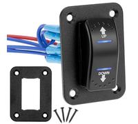 QWORK® Interrupteur à bascule momentané 7 pôles 2 positions, 15A 250V AC/20A 12V DC, LED bleue, interrupteur de inverser polarization avec câble et plaque en aluminium