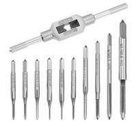 QWORK® Jeu de 10 jeu de tarauds métriques HSS M1-M3.5 avec cléà taraud réglable - Outil de taraudage professionnel pour métaux tendres, bois et plastique
