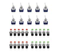 QWORK® Jeu de 30 Mini Interrupteurs, 10 x Interrupteur à Bascule AC 125V 6A 3 Broches 2 Position et 20 x Boutons Poussoirs Momentanés 250V 1A 2 Broches