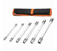 QWORK® Jeu de clés à douille articulées 12 pans, 6 pièces. 8-19 mm, doubles têtes flexibles réglables à 180°, avec sac de rangement