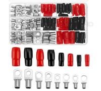 QWORK® Jeu de cosses de câble tubulaires de 140 pièces, 70 cosses de batterie (25 mm² 16 mm² 10 mm² 6 mm²) et 70 couvercles isolants pour câbles de batterie de véhicule