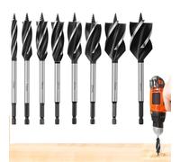 QWORK® jeu de forets à bois, perceuse à tarière en acier à alimentation automatique, 10, 16, 18, 20, 22, 25, 32, 35 mm, adapté aux perceuses électriques et d'établi