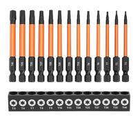 QWORK® Jeu d'embouts de tournevis magnétiques 13 pièces, tige hexagonale de 1/4 pouces, embouts de vissage en acier S2 de 75 mm, T5 T6 T7 T8 T9 T10 T15 T20 T25 T27 T30 T35 T40