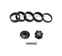 QWORK® Jeu d'Entretoise Potence Velo, Entretoise 5/10/10/10/10mm avec Bouchon Guidon, pour 1 1/8" 28.6mm Potence VTT (Noir)