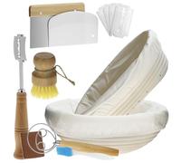 QWORK® Kit Boulangerie Levain 8 Pièces - Bannetons, Coupe-Pâte, Fouet Danois, Raclette à Bol et plus