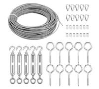 QWORK® Kit Corde en Acier Inoxydable 30M/2mm avec M5 Tendeurs, Câble Revêtu pour Plantes Grimpantes, Fil de Fer Cloture et Suspension Extérieure