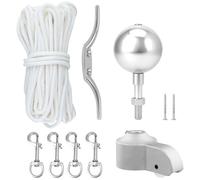 QWORK® Kit d'accessoires pour mât de Drapeau - pièces de réparation Comprenant Un Topper avec poulie, Une Pointe de Boule, Une Corde en Nylon de 15 m, Un Mousqueton et Un Taquet