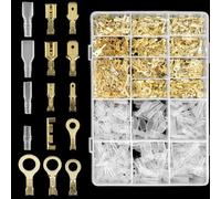 QWORK® Kit de 1000 Connecteurs Électriques à Sertir en 11 Types, Ø6,3/4,8/2,8 mm - Cosses Plates et Cosses annulaire avec Gaines Isolantes - Cuivre Pur