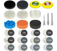 QWORK® Kit de 133 disques de ponçage et tampons de polissage, 75mm, disques de ponçage humides/secs, grain 60-10000, Kit polissage phares voiture, pour automobile, verre, métal