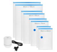 QWORK® Kit de 8 Sacs de Rangement Sous Vide avec Pompe Électrique - 80x100, 60x80, 50x70, 40x60 cm - Économie d'Espace pour Vêtements et Voyage