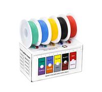 QWORK® Kit de Fil Électrique Flexible - 22 AWG 0.32mm² 5 Coloris (10 Mètre Chacun) - Fil Cuivre Étamé Solide avec Isolation en Silicone
