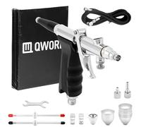 QWORK® Kit de Pistolet Aerographe Professionnel - Buses Balle 0,3 mm 0,5 mm 0,8 mm - Godet de Peinture 2 CC 5 CC 13 CC - Longueur du Tuyau 1,8 m