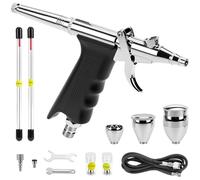 QWORK® Kit de Pistolet Aerographe Professionnel - Buses Standard 0,3 mm 0,5 mm 0,8 mm - Godet de Peinture 2 CC 5 CC 13 CC - Longueur du Tuyau 1,8 m