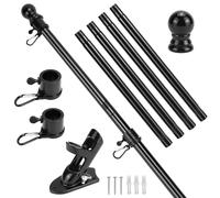 QWORK® Kit de Porte Drapeau Extérieur - Mat Drapeau Métallique 150 cm avec Support Mural, Tête de Coude e Anneau de Rotation - Suspension 45°/90° - Longueur Ajustable