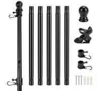 QWORK® Kit de Porte Drapeau Extérieur - Mat Drapeau Métallique 180 cm avec Support Mural, Tête de Coude e Anneau de Rotation - Suspension 45°/90° - Longueur Ajustable