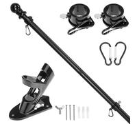 QWORK® Kit de Porte Drapeau Extérieur - Mat Drapeau Métallique 180 cm avec Support Mural, Tête de Coude e Anneau de Rotation - Suspension 45°/90° - Longueur Ajustable