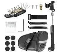QWORK® Kit de Réparation de Sacoche de Vélo et Outils Multifonctions 15 en 1 avec Pompe à Vélo - Outils Allen et Démonte-Pneu Inclus