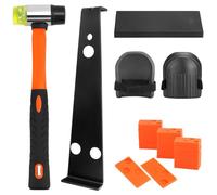 QWORK® Kit d'Installation de Parquet Stratifié avec 60 Entretoises, Barre de Traction, Bloc de Taraudage, Maillet à Double Face et Genouillères Confortables