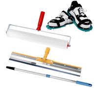 QWORK® Kit d'outils de ciment autonivelant, chaussures à clous époxy, tige télescopique de 0.4 à 1.6 M, brosse à rouleaux de 50 cm (hauteur de dent de 13 mm), grattoir en acier inoxydable