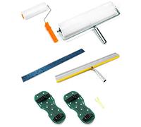 QWORK® Kit d'outils de ciment autonivelant, Chaussures à pointes de époxy, Rouleau débulleur, râteau autonivelant en acier inoxydable
