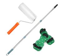 QWORK® Kit d'outils de ciment autonivelant, rouleau débulleur 23 cm (hauteur dent 20 mm) + patins à pointes époxy + tige télescopique 1,2 m