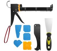 QWORK® Kit pistolet à calfeutrer professionnel, couteau à mastic, 6 spatules à joints silicone pour le retrait de mastic, travail de carrelage sans joint
