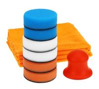 QWORK® Kit Polissage Voiture Manuel 75mm - 6 Éponges de Polissage 1 Poignée Rrgonomique et 2 Chiffon Microfibre - pour Cire/scellant/Poli Miroir