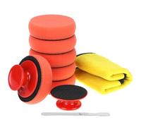 QWORK® Kit Polissage Voiture Manuel 90mm - 6 Éponges de Polissage, 2 Poignée Rrgonomique et 1 Chiffon Microfibre - pour Cire/scellant/Poli Miroir