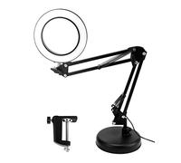 QWORK® Lampe loupe avec Pince et Base, Lampes loupe 10X, 3 Modes de Couleur et 10 luminositéà intensité Variable, Lampe à Bras pivotant réglable, Noir