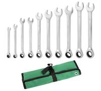 QWORK Lot de 10 clés à cliquet 8-19 mm, clé mixte ouverte, 72 dents, sac de rangement