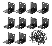 QWORK® Lot de 10 équerres en acier inoxydable , equerre metal 40 x 40 x 40 mm, épaisseur 2 mm, 6 trous, antirouille, noires, 90 degrés