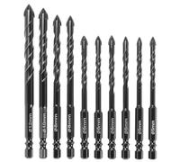 QWORK Lot de 10 forets à maçonnerie 5 5 6 8 8 10 12 mm, pointes en carbure de tungstène YG6X résistance industrielle - pour porcelaine, verre, brique, ciment, bois