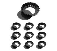 QWORK® Lot de 10 Moule à Tarte avec Fond Amovible - Ø10cm - Plat à Tarte Mini en Acier au Carbone de Qualité Alimentaire avec Revêtement Antiadhésif
