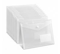 QWORK® Lot de 12 A5 Pochette Plastique avec Bouton Pression, Porte Socument Transparentes pour Documents et Enveloppes