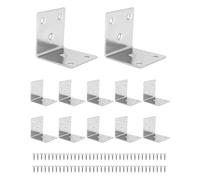 QWORK® Lot de 12 équerres en acier inoxydable , equerre metal 50 x 50 x 50 mm, épaisseur 2 mm, 6 trous, antirouille, finition de surface brossée , 90 degrés