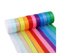 QWORK® Lot de 12 Rouleaux Ruban Satin Mixte Coloris de 25 mm x 12 m, Ruban Tissu pour Emballage Cadeau, Artisanat, Décoration de Mariage/Fête