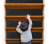 QWORK® Lot de 15 Marchettes d'Escalier Antidérapantes 76x20cm pour Marches en Bois - Sécurité pour Personnes Âgées et Chiens, Noir