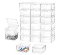 QWORK® Lot de 18 Boîtes de rangement transparentes en plastique, étui de rangement en PP pour bijoux, perles et plus encore, 65 x 65 x 35 mm