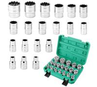 QWORK Lot de 19 douilles cannelées Cr-V 12 pans 8-32 mm