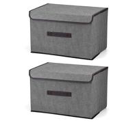 QWORK® Lot de 2 boîtes de rangement pliables avec couvercles, caisse de rangement pliable en tissu, 36 x 23 x 24 cm, gris, pour vêtements, jouets et organisation de garde-robe