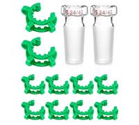 QWORK Lot de 2 bouchons creux à tête hexagonale en verre avec joint 24/40 + 10 pinces d'épissure en plastique #24, pour pinces d'interface conique standard en verre